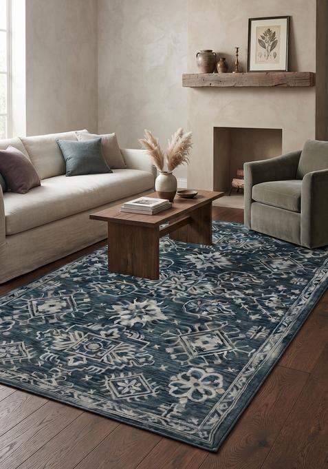Saffron Rugs Hand-Tufted 100% Wool Area Rug | Dark Teal Blue Rectangular Rug | Cotton Backing | Moroccan Geometric Carpet for Living Room
