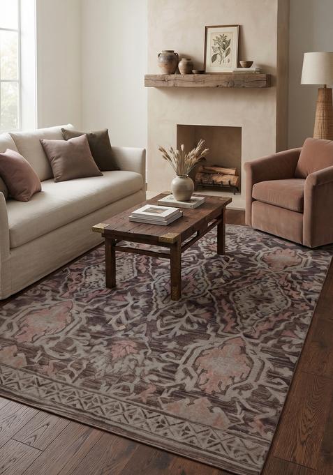 Saffron Rugs Hand-Tufted 100% Wool Area Rug | Dark Mauve Brown Rectangular Rug | Cotton Backing | Classic Floral Carpet for Living Room