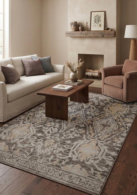 Saffron Rugs Hand-Tufted 100% Wool Area Rug | Grey Taupe Rectangular Rug | Cotton Backing | Transitional Geometric Carpet for Living Room