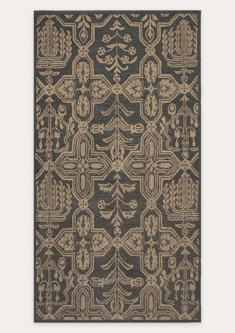 Saffron Rugs Hand-Tufted 100% Wool Area Rug | Dark Charcoal Rectangular Rug | Cotton Backing | Classic Trellis Carpet for Living Room - Indya