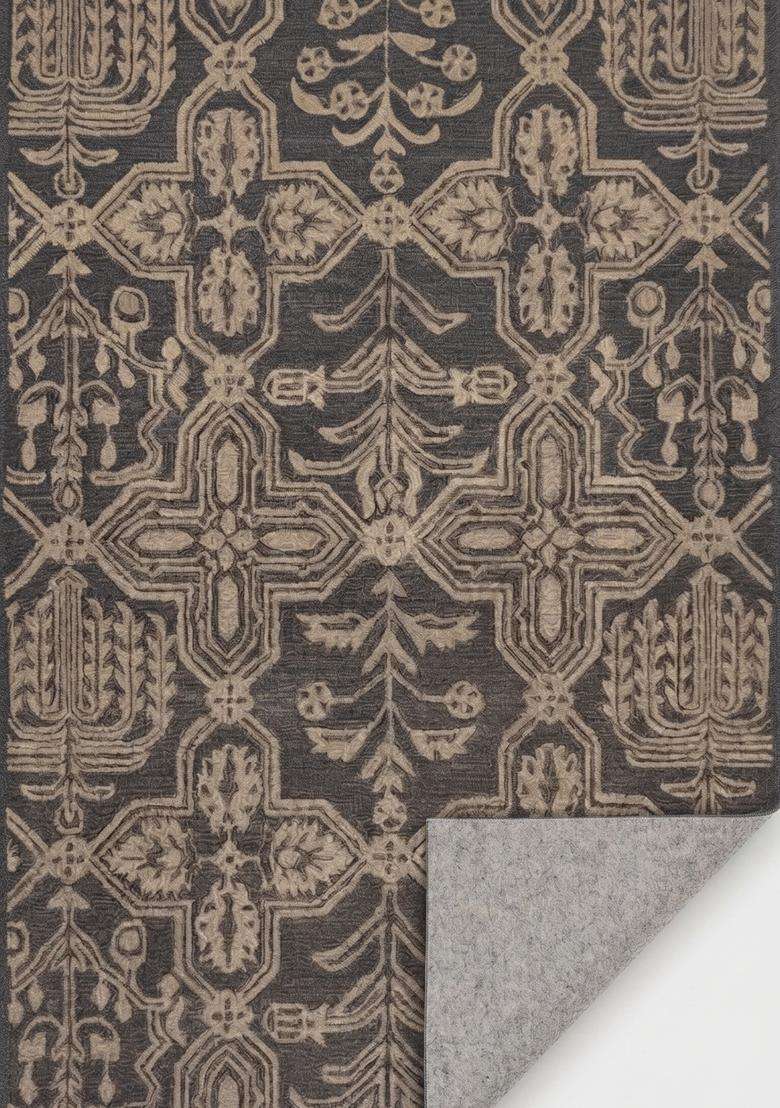 Saffron Rugs Hand-Tufted 100% Wool Area Rug | Dark Charcoal Rectangular Rug | Cotton Backing | Classic Trellis Carpet for Living Room - Indya