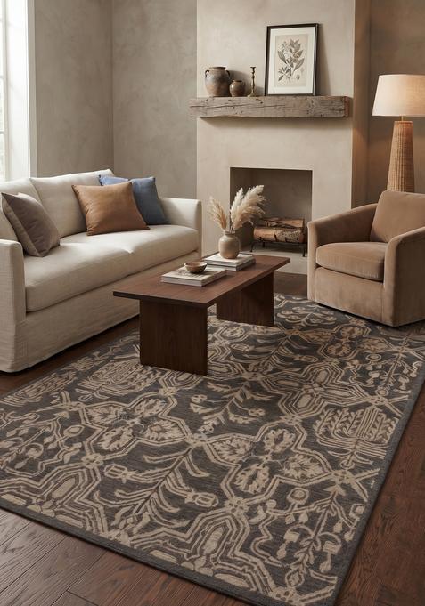 Saffron Rugs Hand-Tufted 100% Wool Area Rug | Dark Charcoal Rectangular Rug | Cotton Backing | Classic Trellis Carpet for Living Room