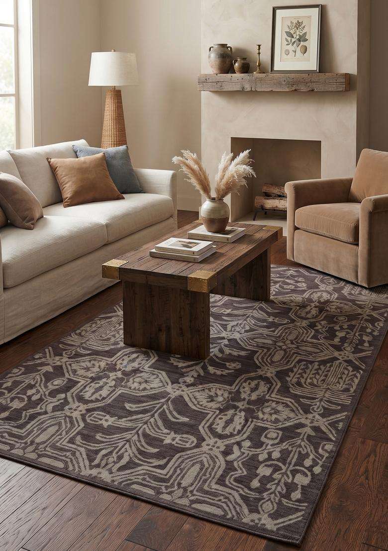 Saffron Rugs Dark Wine Classic Geometric Hand Tufted Wool Rectangular Rug - Indya