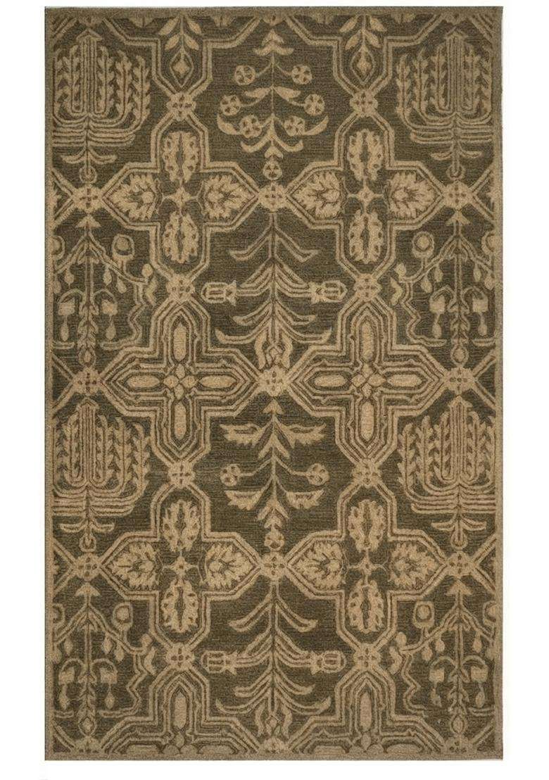 Saffron Rugs Dark Brown Classic Geometric Hand Tufted Wool Rectangular Rug - Indya