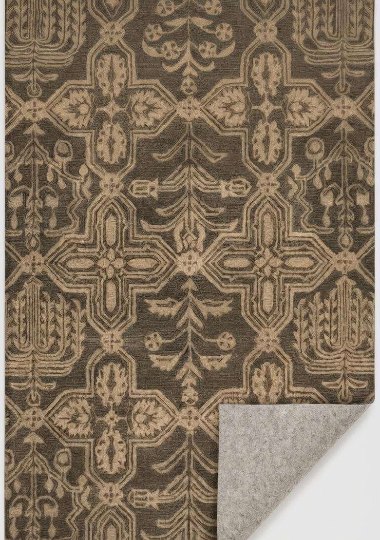 Saffron Rugs Dark Brown Classic Geometric Hand Tufted Wool Rectangular Rug - Indya