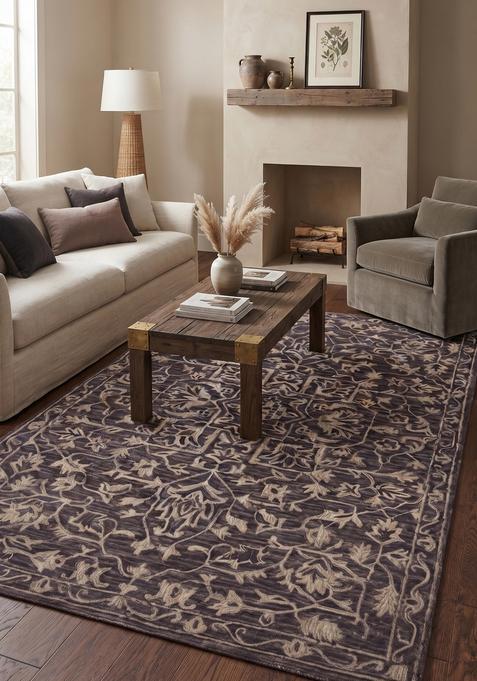 Saffron Rugs Hand-Tufted 100% Wool Area Rug | Dark Charcoal Grey Rectangular Rug | Cotton Backing | Transitional Trellis Carpet for Living Room