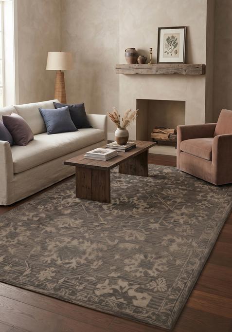 Saffron Rugs Hand-Tufted 100% Wool Area Rug | Grey Beige Rectangular Rug | Cotton Backing | Oriental Floral Carpet for Living Room