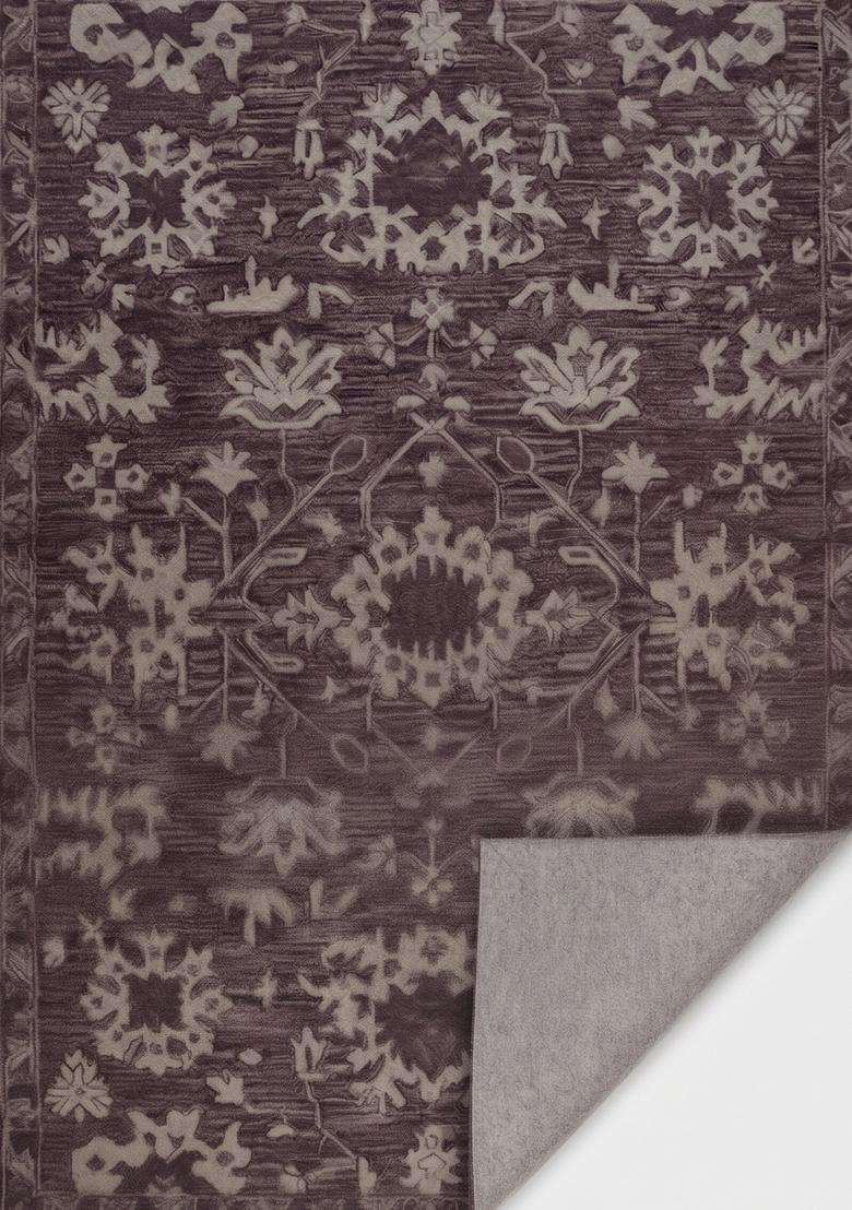 Saffron Rugs Dark Purple Oriental Floral Hand Tufted Wool Rectangular Rug - Indya
