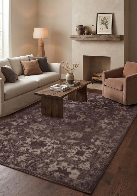 Saffron Rugs Hand-Tufted 100% Wool Area Rug | Dark Purple Rectangular Rug | Cotton Backing | Oriental Floral Carpet for Living Room