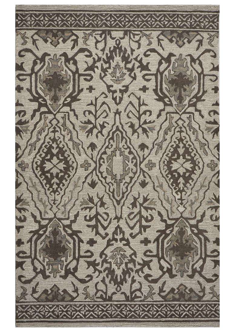 Saffron Rugs Beige Grey Classic Floral Hand Tufted Wool Rectangular Rug - Indya