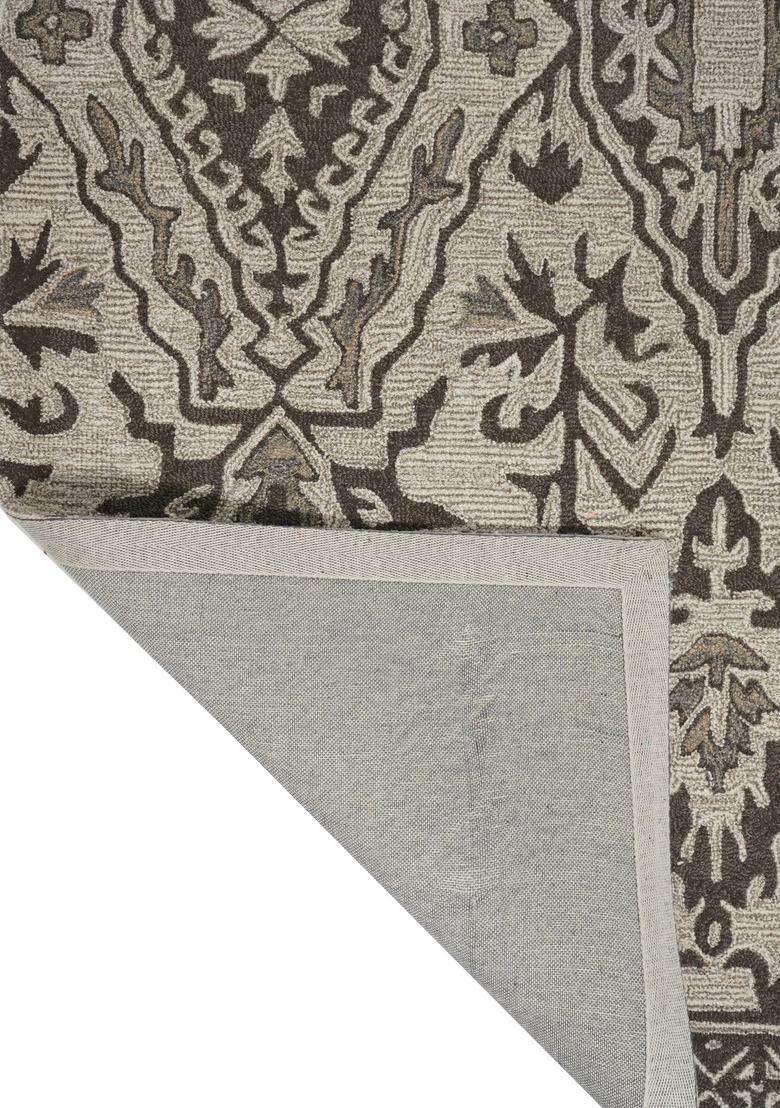 Saffron Rugs Beige Grey Classic Floral Hand Tufted Wool Rectangular Rug - Indya