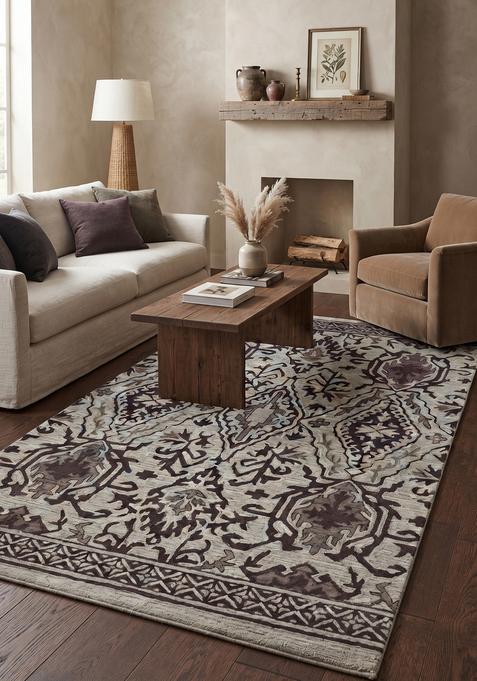 Saffron Rugs Hand-Tufted 100% Wool Area Rug | Beige Brown Rectangular Rug | Cotton Backing | Oriental Trellis Carpet for Living Room