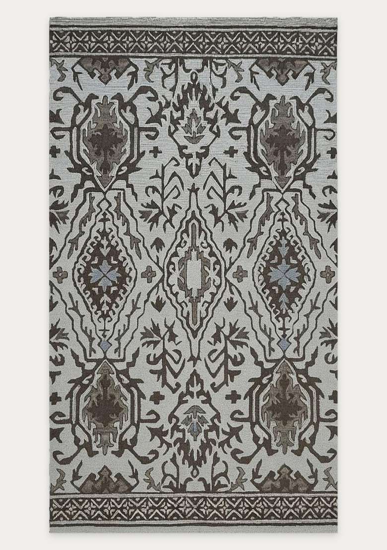 Saffron Rugs Hand-Tufted 100% Wool Area Rug | Grey Ivory Rectangular Rug | Cotton Backing | Transitional Trellis Carpet for Living Room - Indya