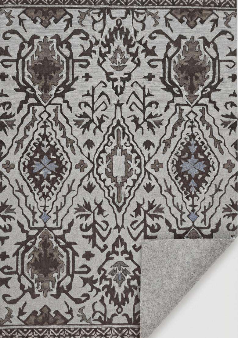 Saffron Rugs Grey Ivory Transitional Trellis Hand Tufted Wool Rectangular Rug - Indya