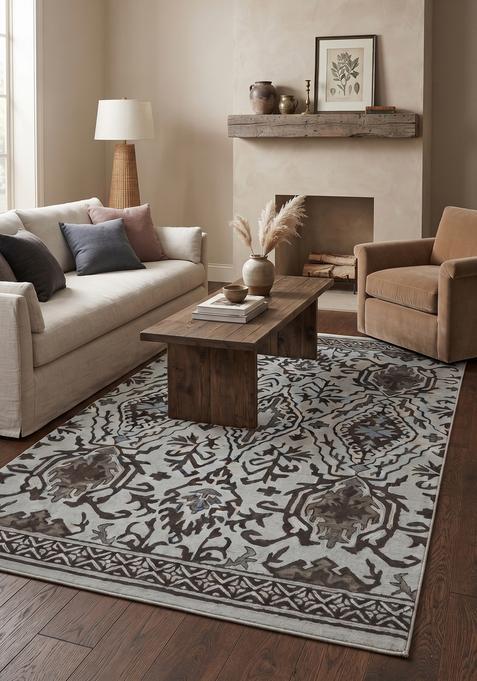 Saffron Rugs Hand-Tufted 100% Wool Area Rug | Grey Ivory Rectangular Rug | Cotton Backing | Transitional Trellis Carpet for Living Room