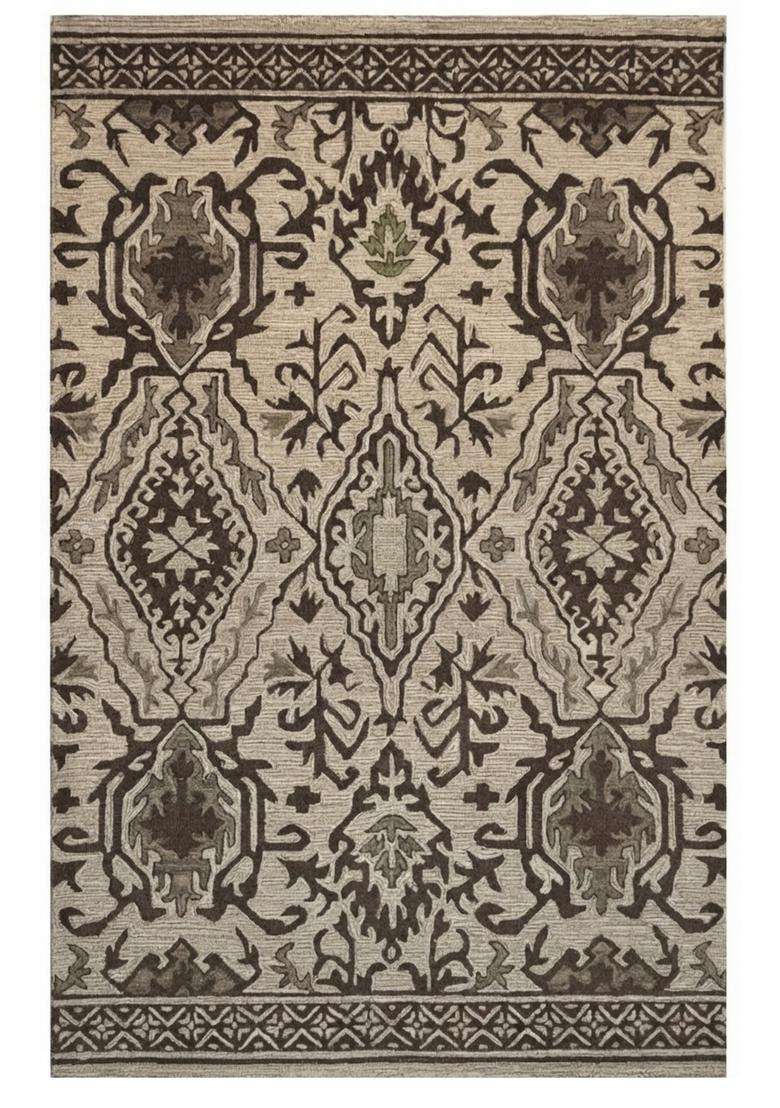 Saffron Rugs Beige Brown Oriental Geometric Hand Tufted Wool Rectangular Rug - Indya