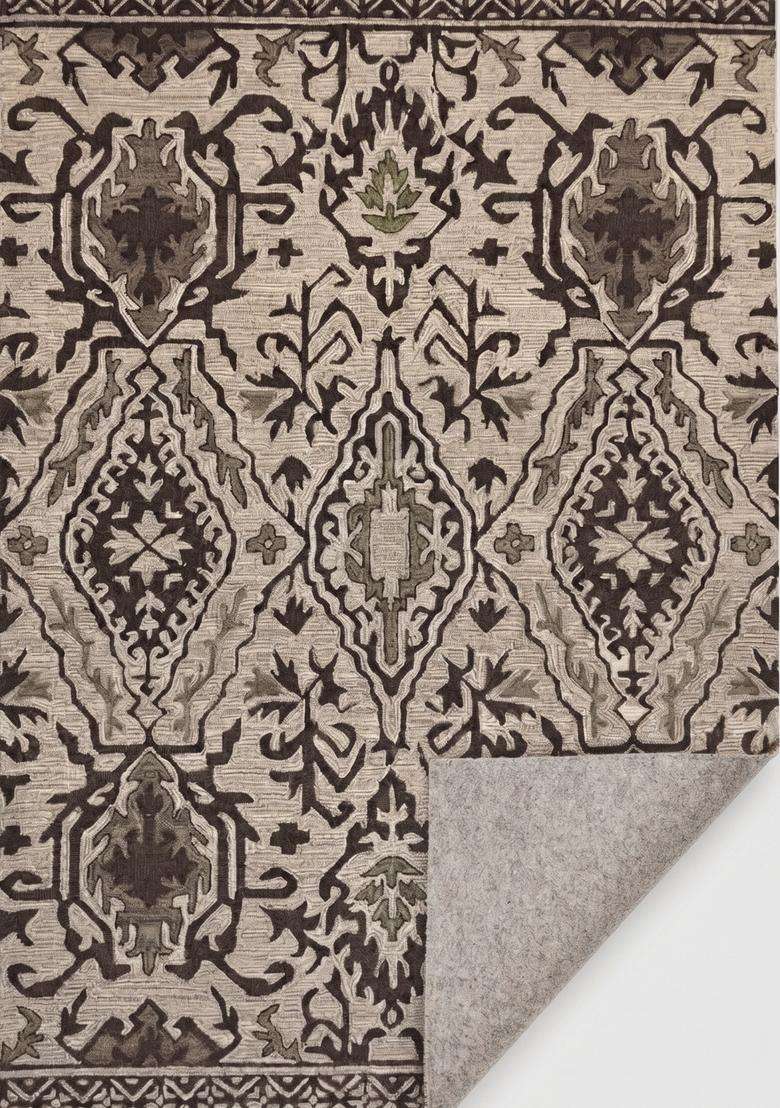 Saffron Rugs Beige Brown Oriental Geometric Hand Tufted Wool Rectangular Rug - Indya