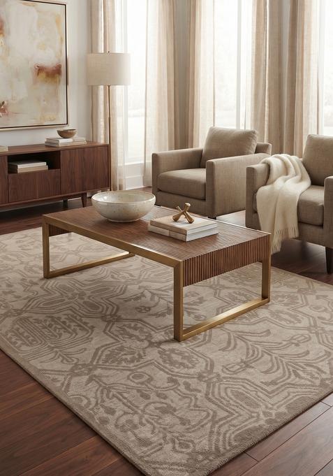 Saffron Rugs Hand-Tufted 100% Wool Area Rug | Beige Rectangular Rug | Cotton Backing | Transitional Floral Carpet for Living Room