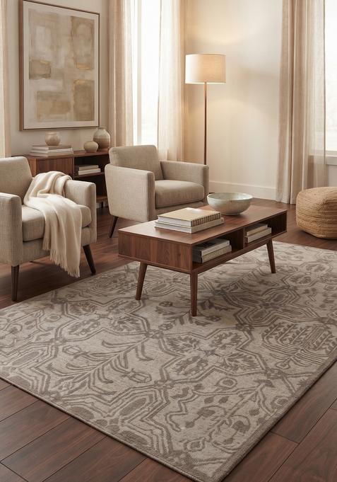 Saffron Rugs Hand-Tufted 100% Wool Area Rug | Grey Taupe Rectangular Rug | Cotton Backing | Transitional Geometric Carpet for Living Room