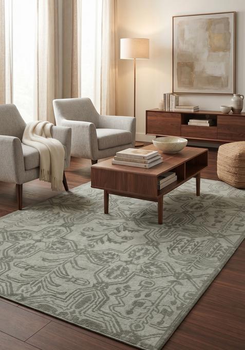 Saffron Rugs Hand-Tufted 100% Wool Area Rug | Sage Green Rectangular Rug | Cotton Backing | Transitional Trellis Carpet for Living Room