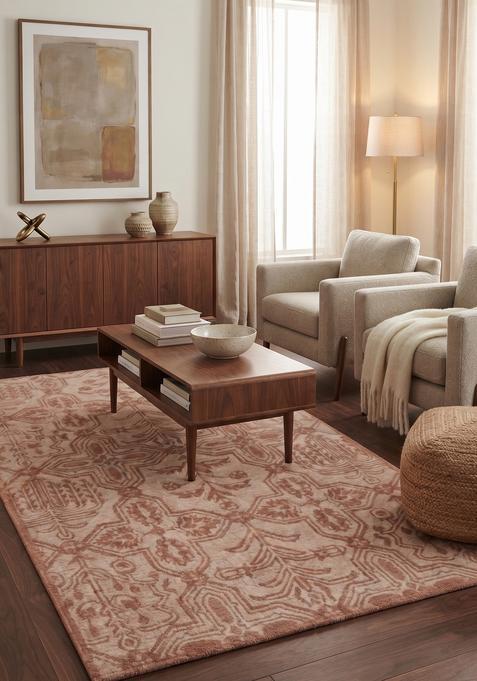 Saffron Rugs Hand-Tufted 100% Wool Area Rug | Dusty Rose Rectangular Rug | Cotton Backing | Transitional Geometric Carpet for Living Room