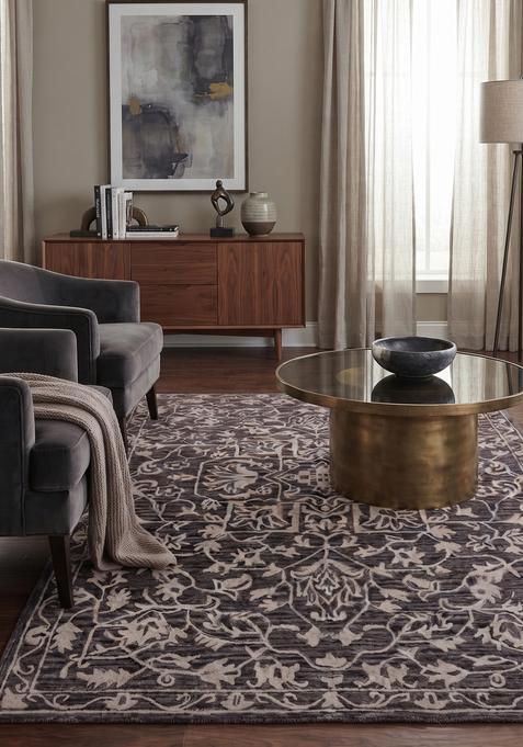 Saffron Rugs Hand-Tufted 100% Wool Area Rug | Dark Grey Rectangular Rug | Cotton Backing | Classic Geometric Carpet for Living Room