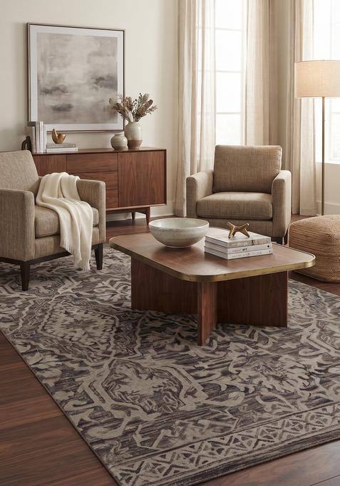Saffron Rugs Hand-Tufted 100% Wool Area Rug | Beige Grey Rectangular Rug | Cotton Backing | Transitional Geometric Carpet for Living Room