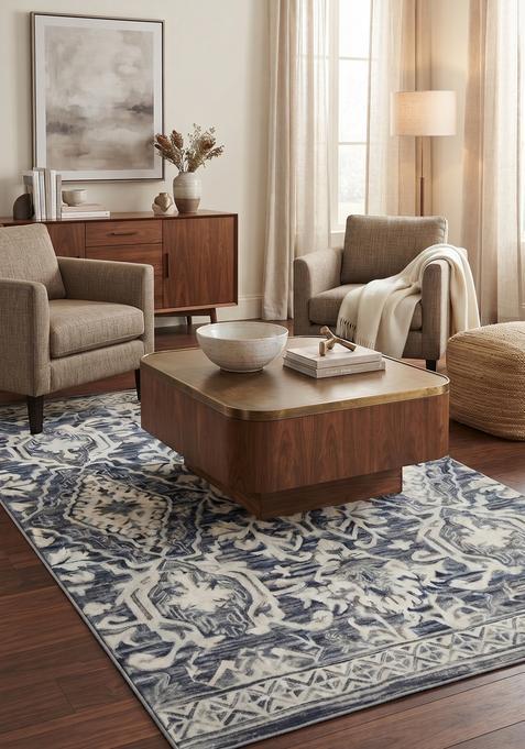 Saffron Rugs Hand-Tufted 100% Wool Area Rug | Blue Grey Rectangular Rug | Cotton Backing | Classic Floral Carpet for Living Room