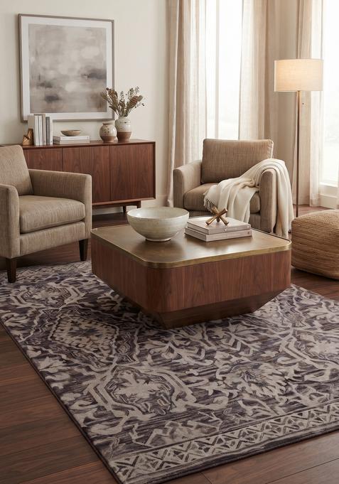 Saffron Rugs Hand-Tufted 100% Wool Area Rug | Charcoal Grey Rectangular Rug | Cotton Backing | Transitional Geometric Carpet for Living Room
