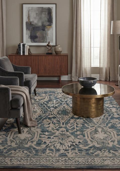 Saffron Rugs Hand-Tufted 100% Wool Area Rug | Blue and Cream Rectangular Rug | Cotton Backing | Transitional Floral Carpet for Living Room