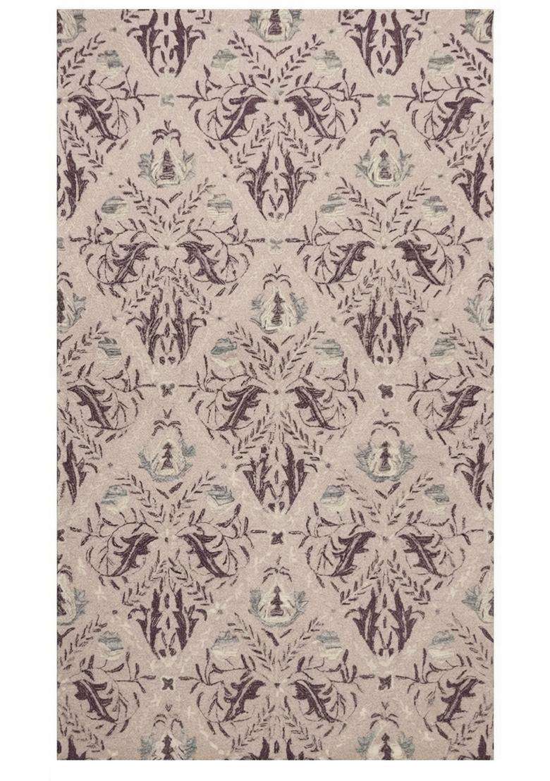 Saffron Rugs Mauve Pink Classic Floral Hand Tufted Wool Rectangular Rug - Indya