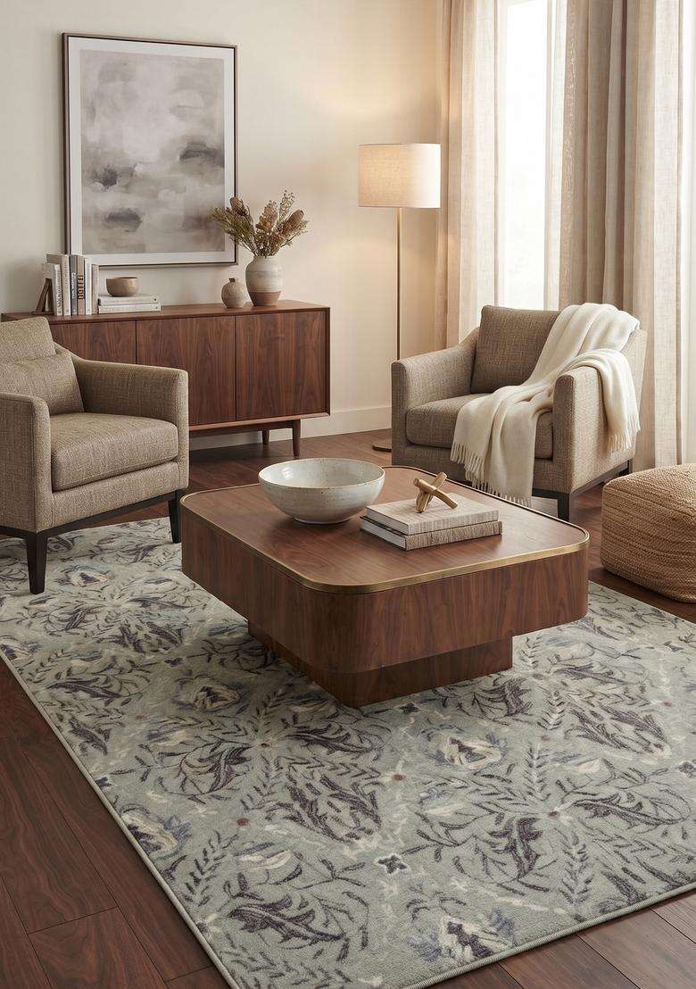 Saffron Rugs Hand-Tufted 100% Wool Area Rug | Grey Rectangular Rug | Cotton Backing | Classic Trellis Carpet for Living Room - Indya