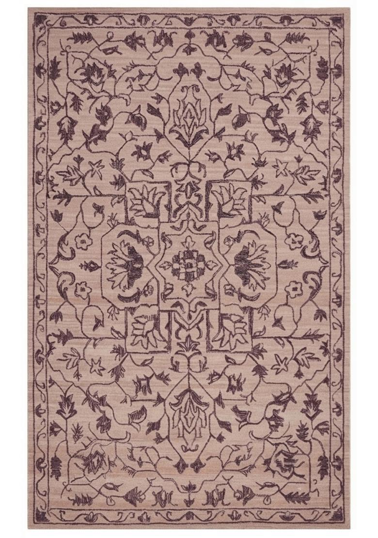 Saffron Rugs Dark Taupe Brown Oriental Floral Hand Tufted Wool Rectangular Rug - Indya