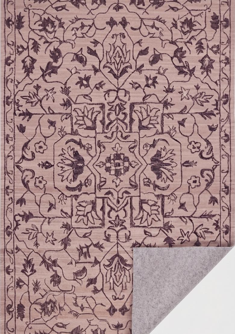 Saffron Rugs Dark Taupe Brown Oriental Floral Hand Tufted Wool Rectangular Rug - Indya