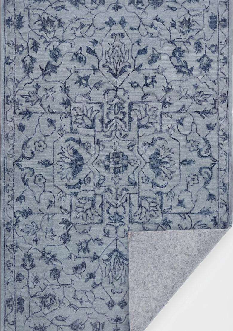Saffron Rugs Hand-Tufted 100% Wool Area Rug | Light Blue Grey Rectangular Rug | Cotton Backing | Transitional Floral Carpet for Living Room - Indya