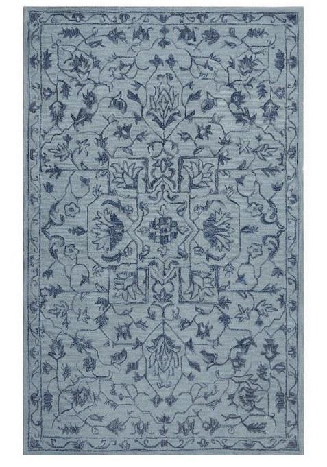 Saffron Rugs Hand-Tufted 100% Wool Area Rug | Light Blue Grey Rectangular Rug | Cotton Backing | Transitional Floral Carpet for Living Room