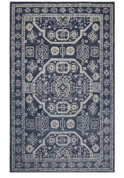 Saffron Rugs Hand-Tufted 100% Wool Area Rug | Navy Blue Rectangular Rug | Cotton Backing | Oriental Geometric Carpet for Living Room