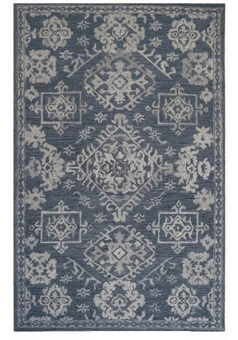 Saffron Rugs Hand-Tufted 100% Wool Area Rug | Navy Blue Rectangular Rug | Cotton Backing | Oriental Geometric Carpet for Living Room