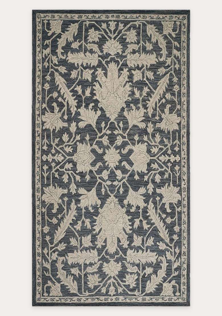 Saffron Rugs Hand-Tufted 100% Wool Area Rug | Grey Blue Rectangular Rug | Cotton Backing | Transitional Floral Carpet for Living Room - Indya