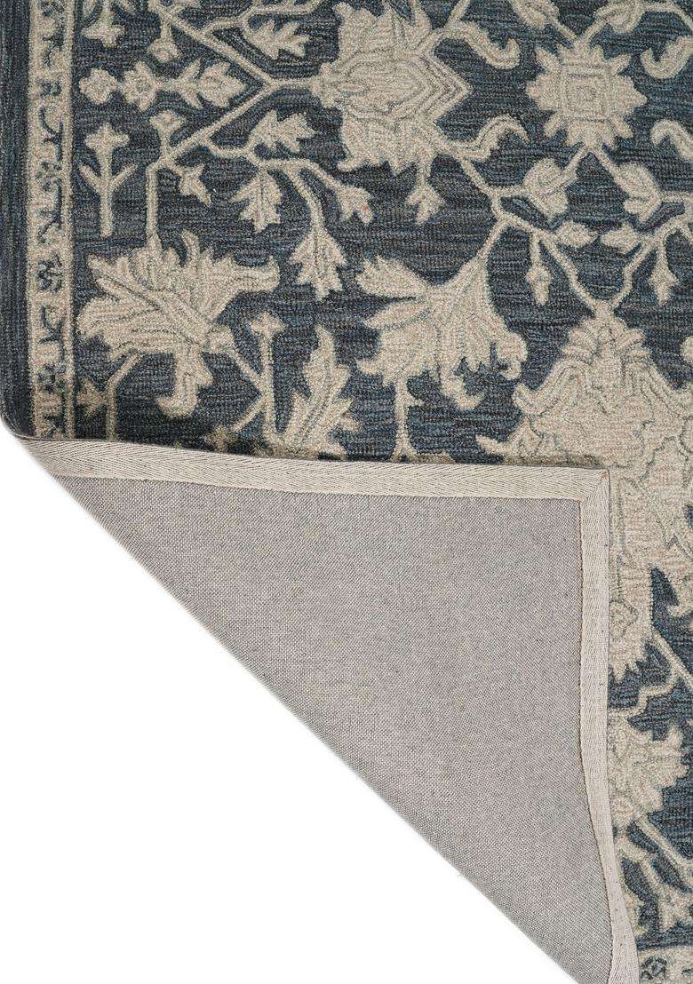 Saffron Rugs Hand-Tufted 100% Wool Area Rug | Grey Blue Rectangular Rug | Cotton Backing | Transitional Floral Carpet for Living Room - Indya