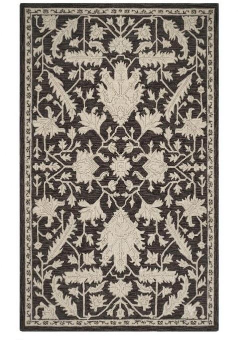 Saffron Rugs Hand-Tufted 100% Wool Area Rug | Dark Charcoal Rectangular Rug | Cotton Backing | Oriental Floral Carpet for Living Room