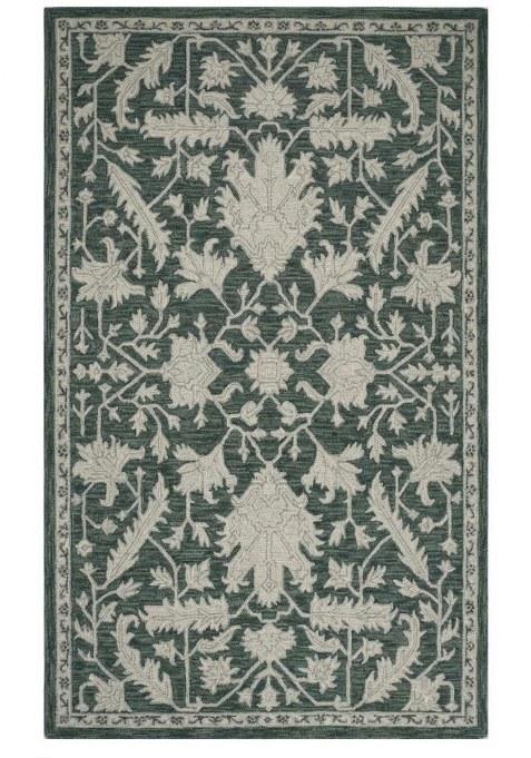 Saffron Rugs Hand-Tufted 100% Wool Area Rug | Teal Grey Rectangular Rug | Cotton Backing | Classic Floral Carpet for Living Room