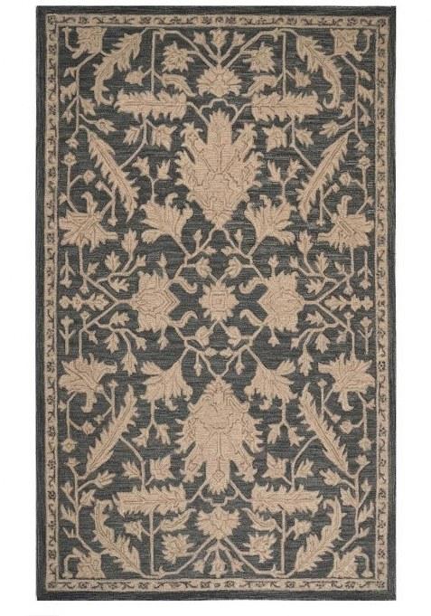 Saffron Rugs Hand-Tufted 100% Wool Area Rug | Charcoal Grey Rectangular Rug | Cotton Backing | Classic Floral Carpet for Living Room