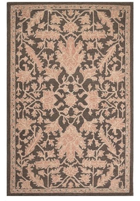 Saffron Rugs Hand-Tufted 100% Wool Area Rug | Pink and Grey Rectangular Rug | Cotton Backing | Classic Floral Carpet for Living Room
