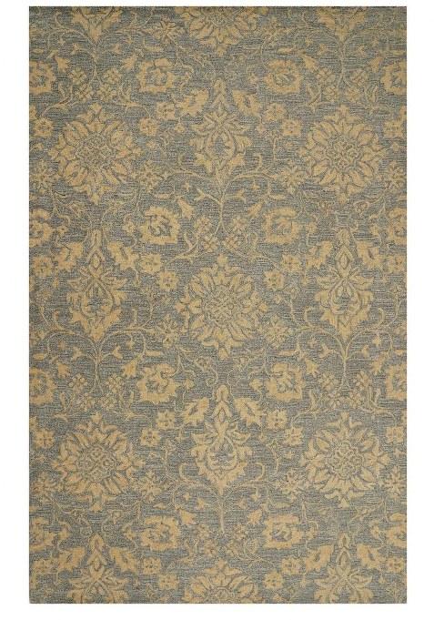 Saffron Rugs Hand-Tufted 100% Wool Area Rug | Blue Grey Gold Rectangular Rug | Cotton Backing | Classic Floral Carpet for Living Room