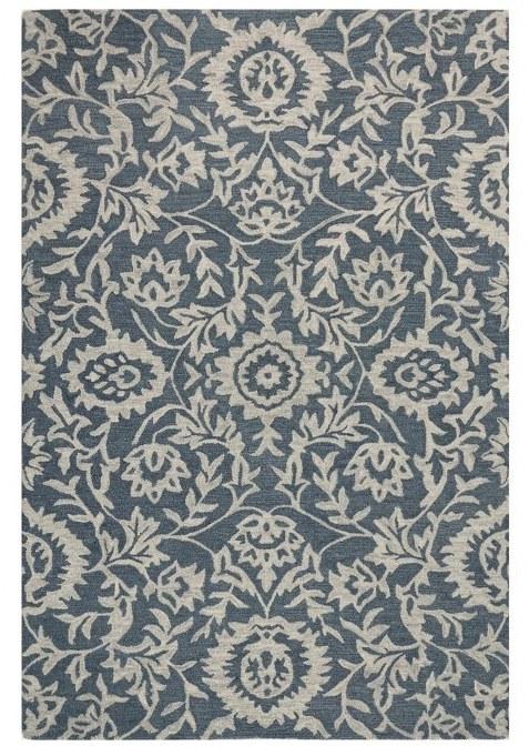 Saffron Rugs Hand-Tufted 100% Wool Area Rug | Steel Blue Grey Rectangular Rug | Cotton Backing | Classic Floral Carpet for Living Room