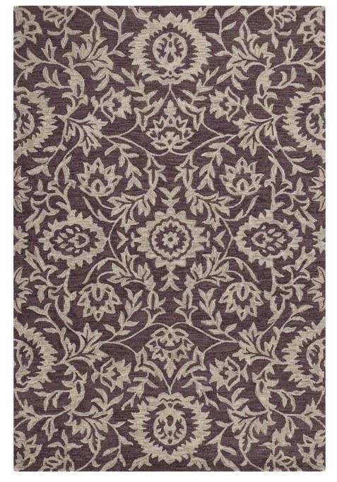 Saffron Rugs Hand-Tufted 100% Wool Area Rug | Dark Plum Purple Rectangular Rug | Cotton Backing | Classic Floral Carpet for Living Room