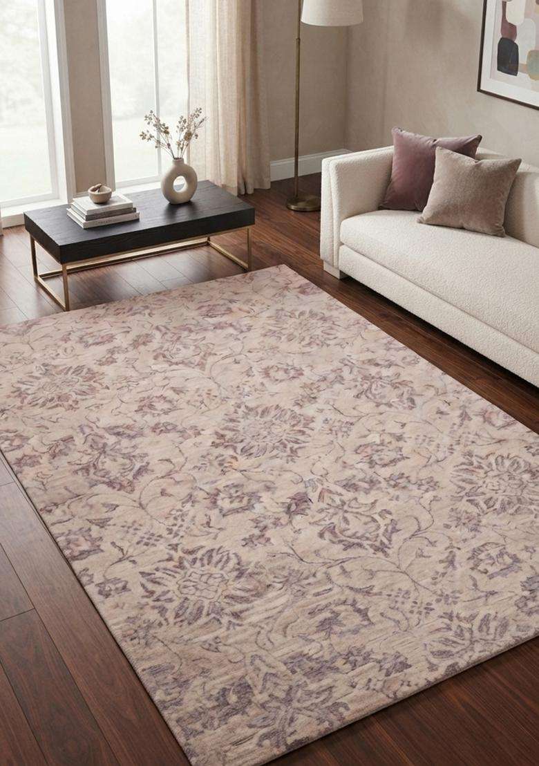 Saffron Rugs Hand-Tufted 100% Wool Area Rug | Dusty Rose Pink Rectangular Rug | Cotton Backing | Transitional Floral Carpet for Living Room - Indya