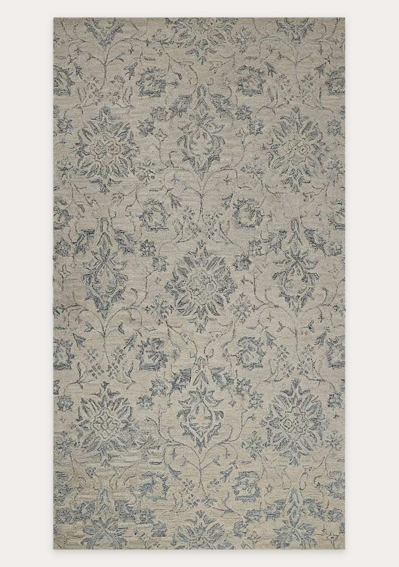 Saffron Rugs Hand-Tufted 100% Wool Area Rug | Beige Blue Rectangular Rug | Cotton Backing | Classic Floral Carpet for Living Room - Indya