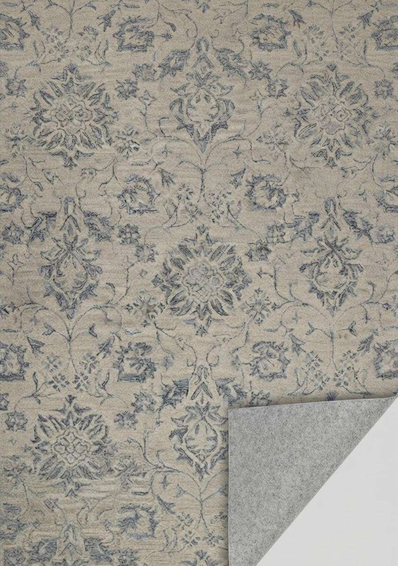 Saffron Rugs Hand-Tufted 100% Wool Area Rug | Beige Blue Rectangular Rug | Cotton Backing | Classic Floral Carpet for Living Room - Indya